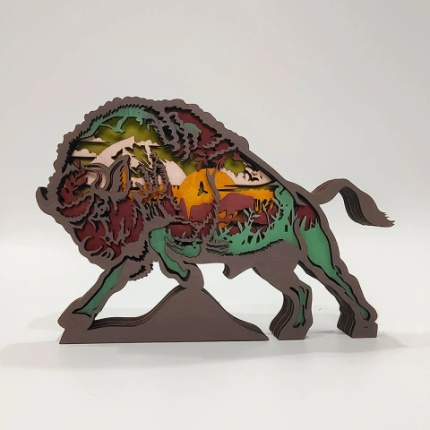 Bison Wooden Carving Gift,Suitable for Home Decoration,Holiday Gift